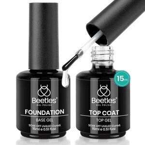 Beetles 2 Pcs 15ml No Wipe Gel Top Coat and Base Coat Set - Shine Finish and Lon